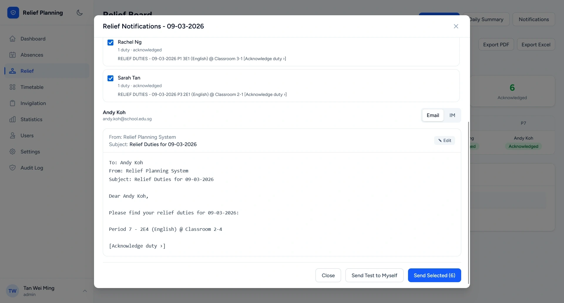 Notification preview showing the email and messaging templates side by side